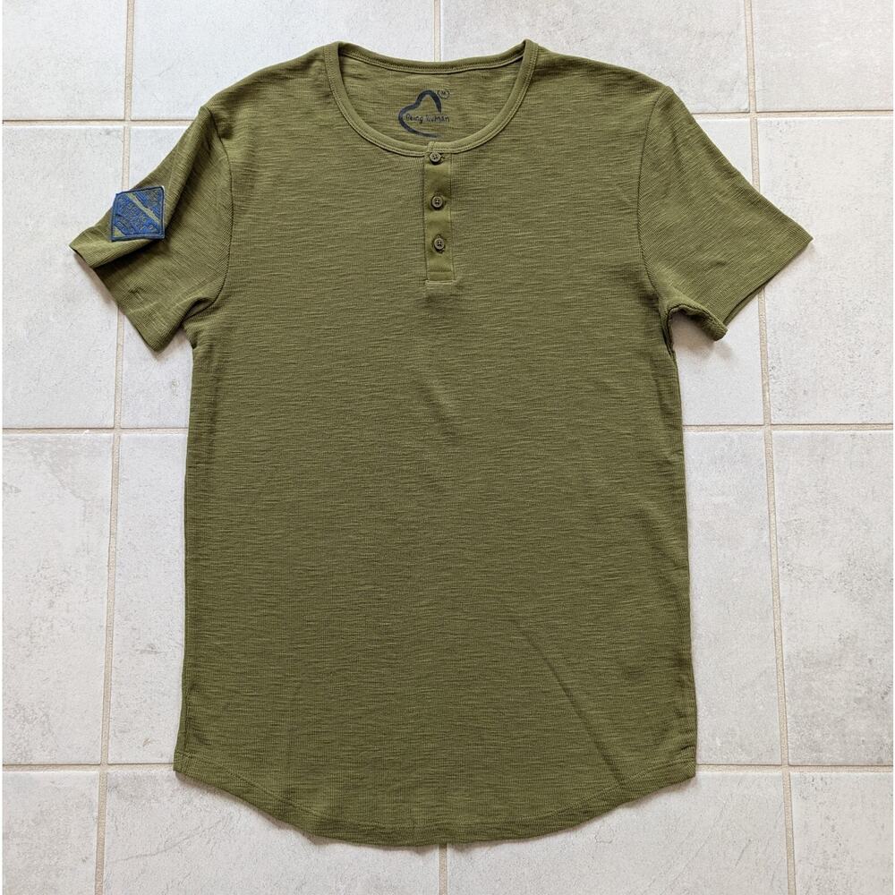 Being Human Men's Medium Shirt Green Olive Shirt Sleeve Shirt Arm Patch